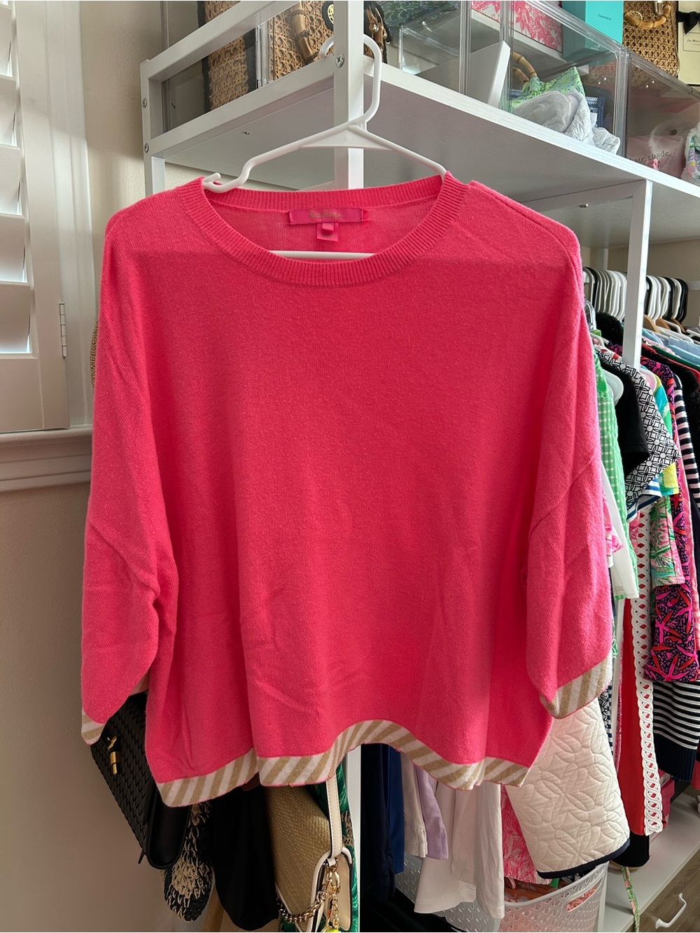 Lilly Pulitzer Women's Oversized Hot Pink Crewneck Sweater